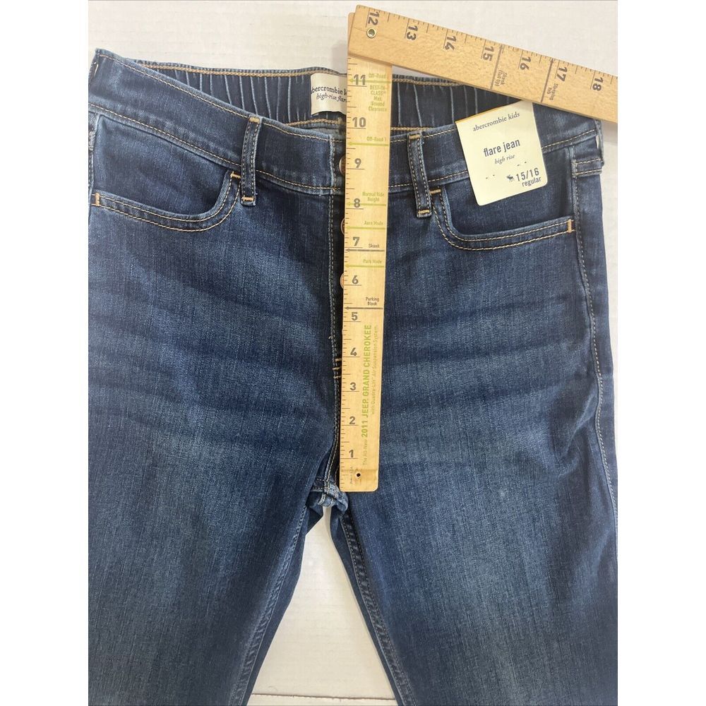 Abercrombie kids Girl High rise Flare Jeans Dark Wash Sz 15/16 Regular Pull‎ On - Picture 5 of 11